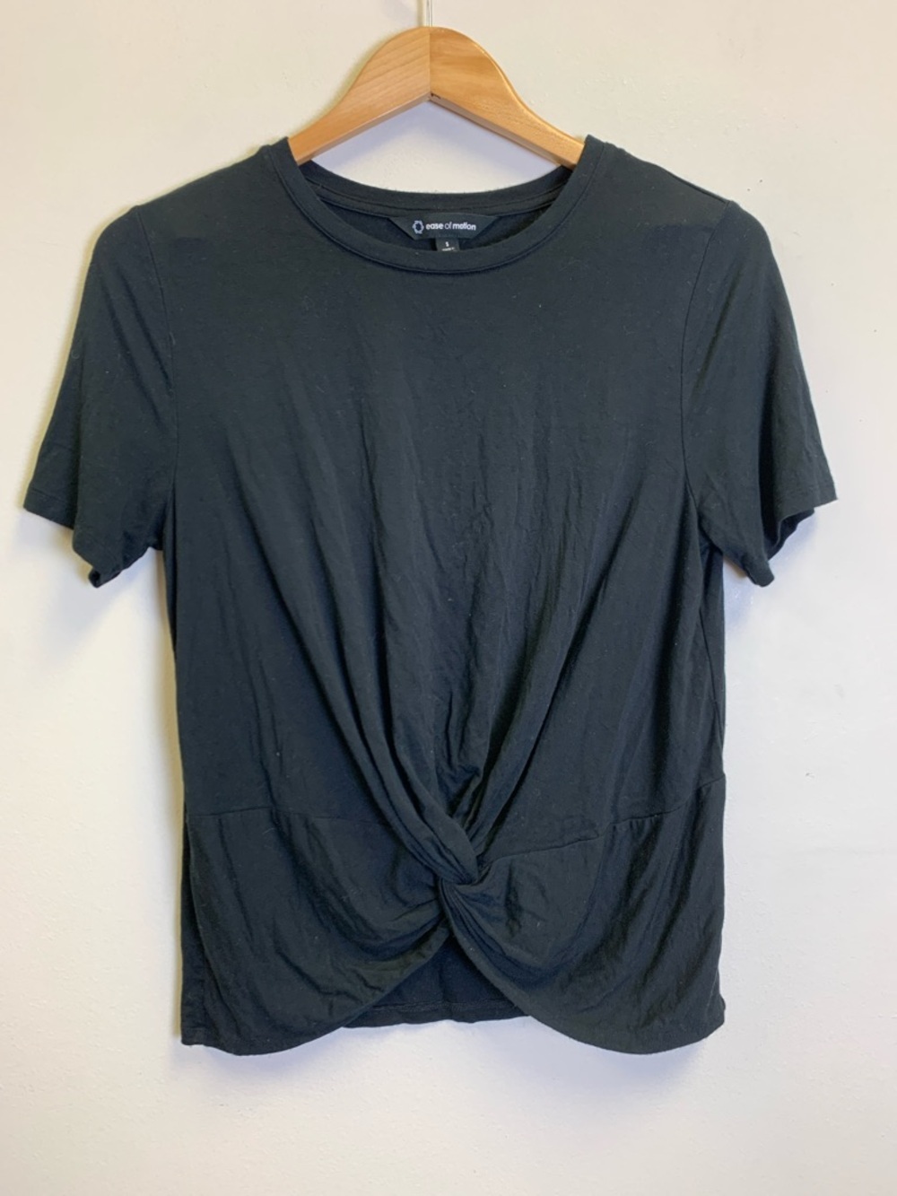 Ease of Motion Black Twist-Knot Short Sleeve Tee